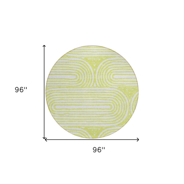 8' Round Green and White Round Abstract Washable Non Skid Indoor Outdoor Area Rug