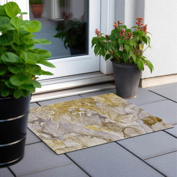 2' X 3' Taupe Abstract Washable Non Skid Indoor Outdoor Area Rug