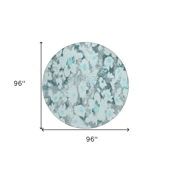 8' Round Teal Round Floral Washable Non Skid Indoor Outdoor Area Rug