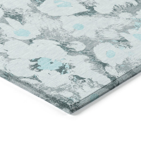8' Round Teal Round Floral Washable Non Skid Indoor Outdoor Area Rug
