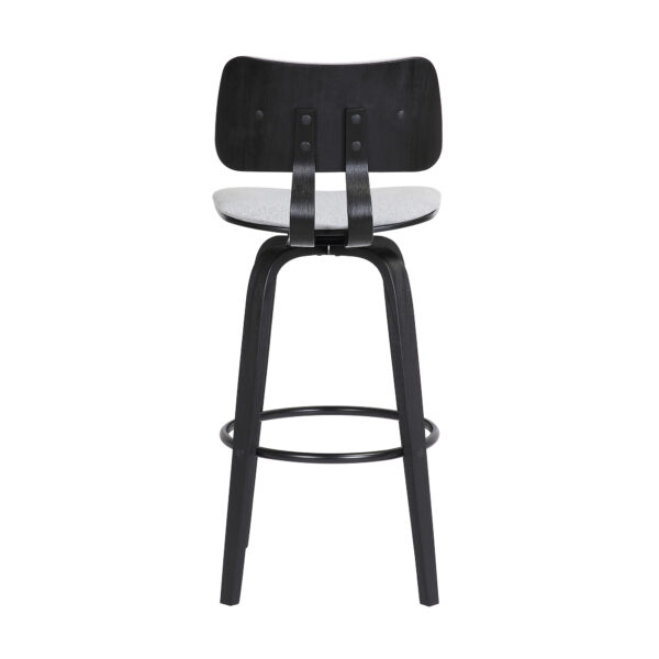 30" Light Gray And Black Fabric Swivel Low Back Bar Height Bar Chair