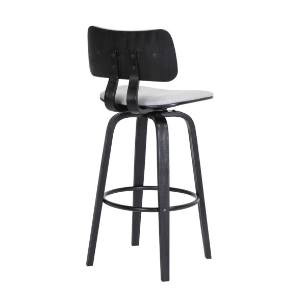 30" Light Gray And Black Fabric Swivel Low Back Bar Height Bar Chair