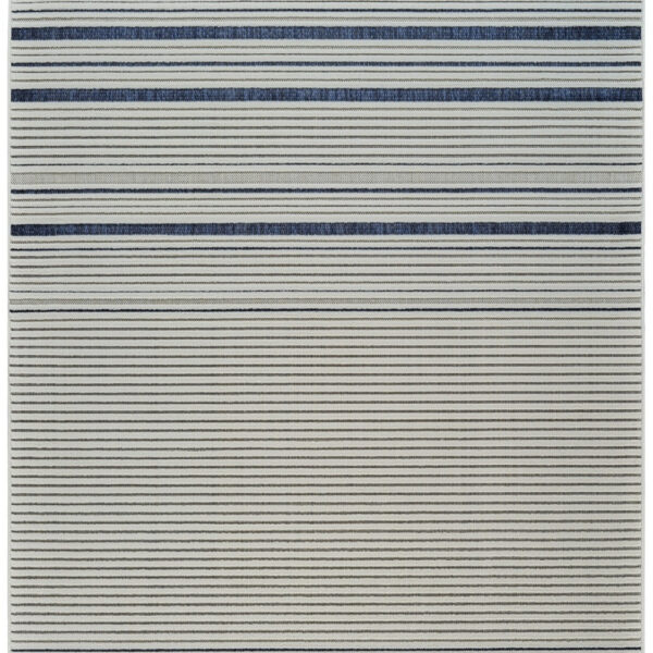 4' X 6' Blue and Cream Striped Distressed Indoor Outdoor Area Rug