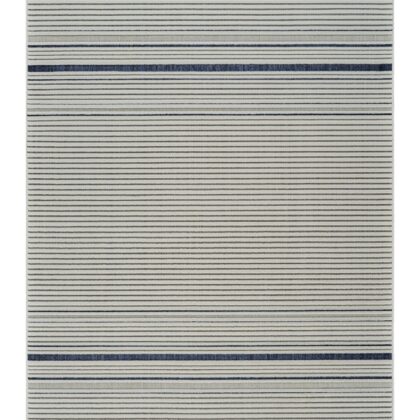 4' X 6' Blue and Cream Striped Distressed Indoor Outdoor Area Rug