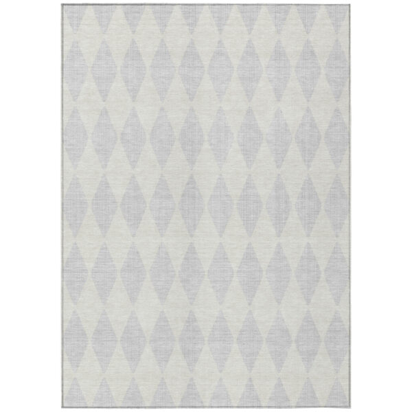3' X 5' Silver And Ivory Geometric Washable Indoor Outdoor Area Rug