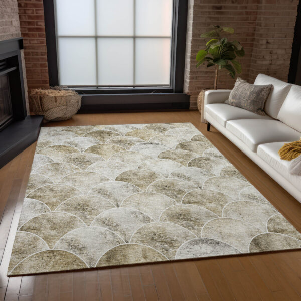 10' X 14' Beige Ivory And Tan Abstract Washable Indoor Outdoor Area Rug