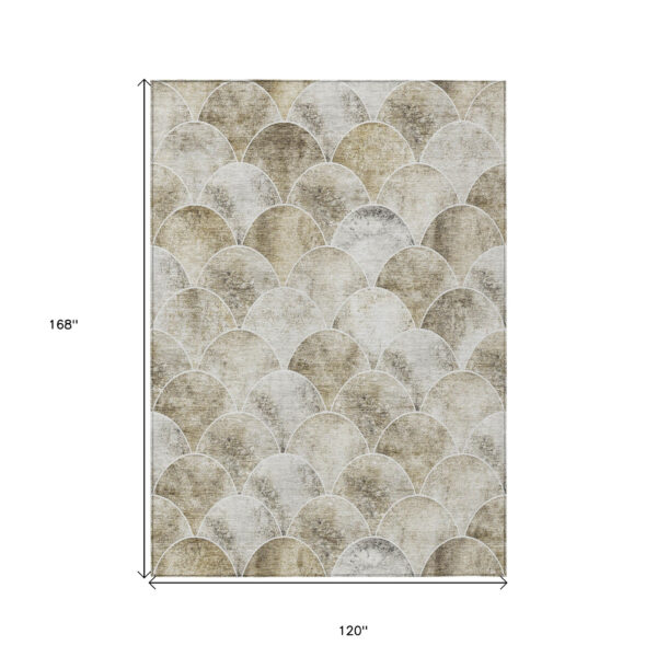 10' X 14' Beige Ivory And Tan Abstract Washable Indoor Outdoor Area Rug
