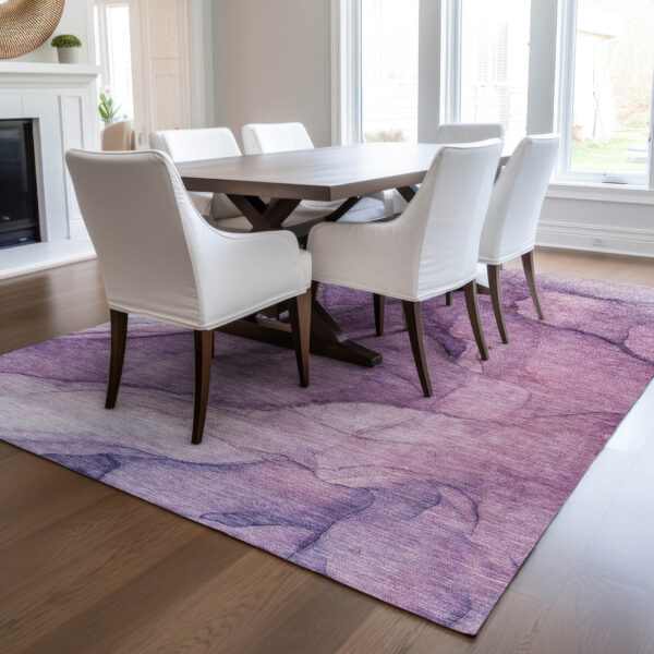 9' X 12' Purple Lilac And Lavender Abstract Washable Indoor Outdoor Area Rug