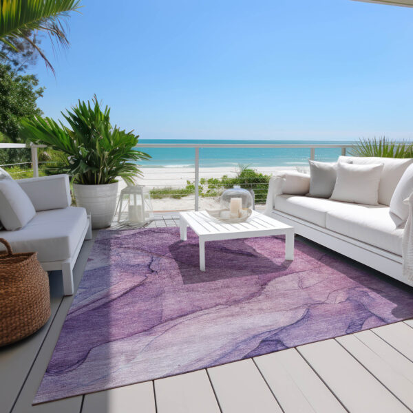 9' X 12' Purple Lilac And Lavender Abstract Washable Indoor Outdoor Area Rug