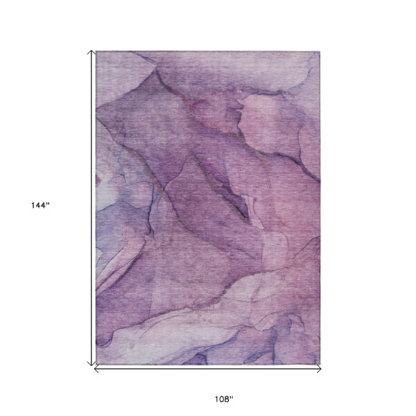 9' X 12' Purple Lilac And Lavender Abstract Washable Indoor Outdoor Area Rug