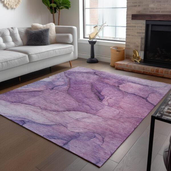 9' X 12' Purple Lilac And Lavender Abstract Washable Indoor Outdoor Area Rug