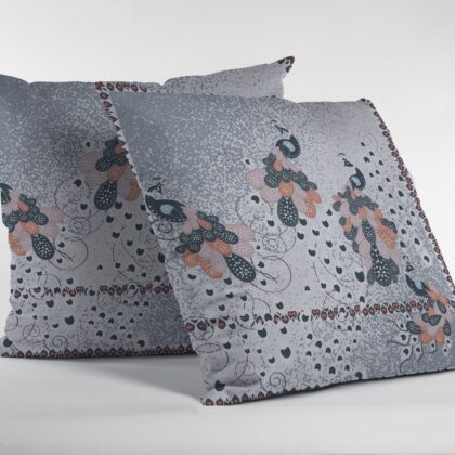 18” Gray Black Boho Bird Zippered Suede Throw Pillow