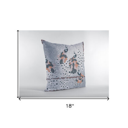18” Gray Black Boho Bird Zippered Suede Throw Pillow