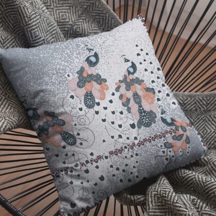 18” Gray Black Boho Bird Zippered Suede Throw Pillow