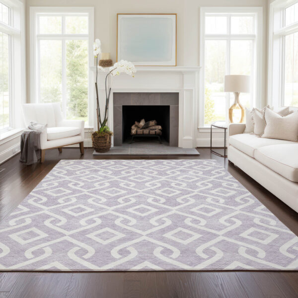 10' X 14' Lavender And Ivory Geometric Washable Indoor Outdoor Area Rug