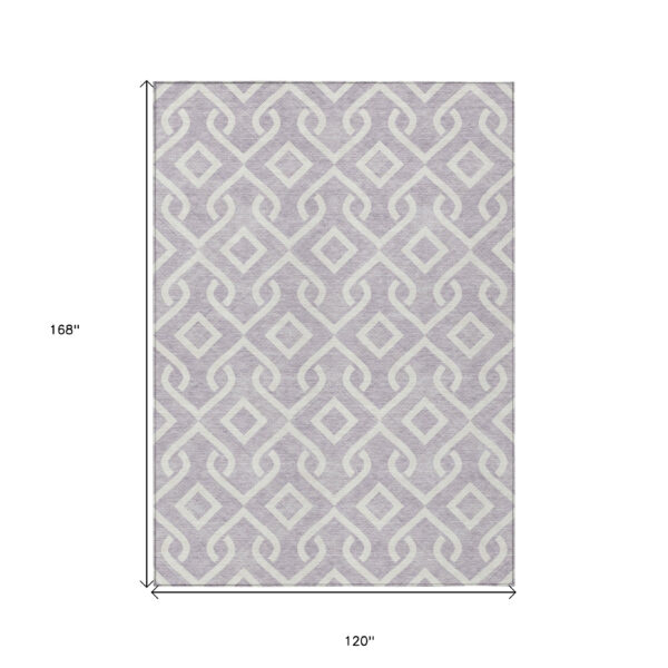 10' X 14' Lavender And Ivory Geometric Washable Indoor Outdoor Area Rug