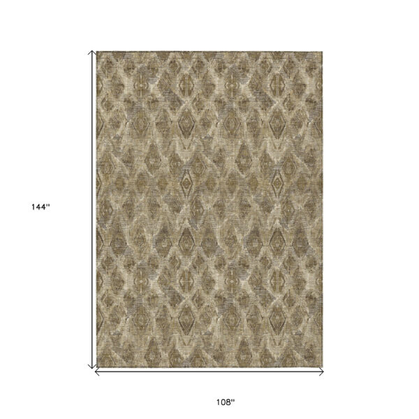 9' X 12' Brown Beige And Tan Geometric Washable Indoor Outdoor Area Rug