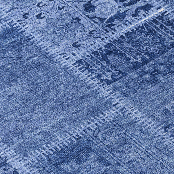 9' X 12' Navy Blue And Denim Blue Patchwork Washable Indoor Outdoor Area Rug