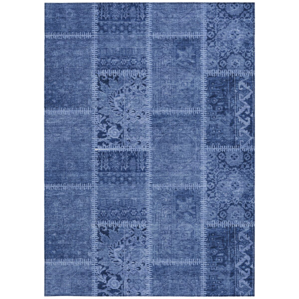 9' X 12' Navy Blue And Denim Blue Patchwork Washable Indoor Outdoor Area Rug