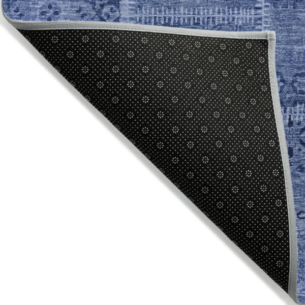 9' X 12' Navy Blue And Denim Blue Patchwork Washable Indoor Outdoor Area Rug
