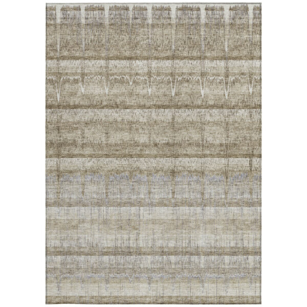 8' X 10' Taupe Gray And Beige Striped Washable Indoor Outdoor Area Rug