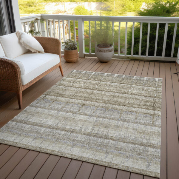 8' X 10' Taupe Gray And Beige Striped Washable Indoor Outdoor Area Rug