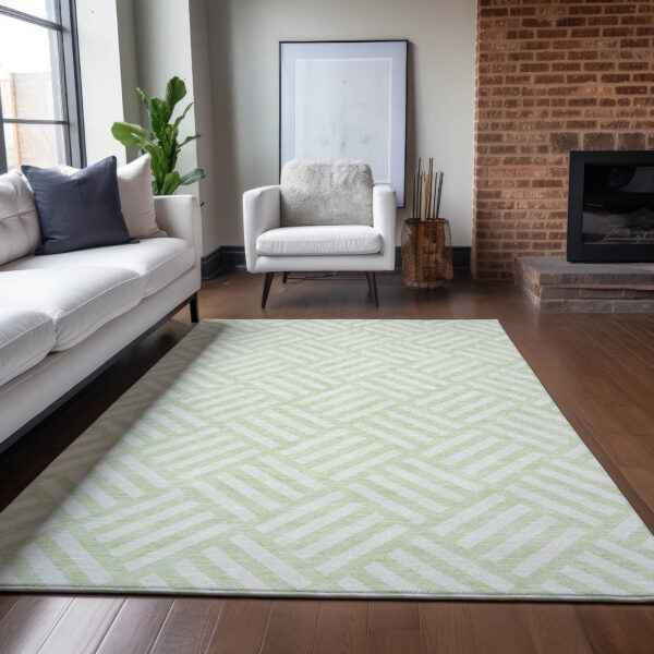 3' X 5' Mint Green And Ivory Geometric Washable Indoor Outdoor Area Rug