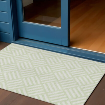 3' X 5' Mint Green And Ivory Geometric Washable Indoor Outdoor Area Rug