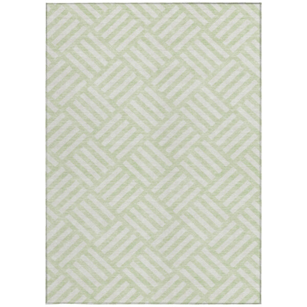 3' X 5' Mint Green And Ivory Geometric Washable Indoor Outdoor Area Rug