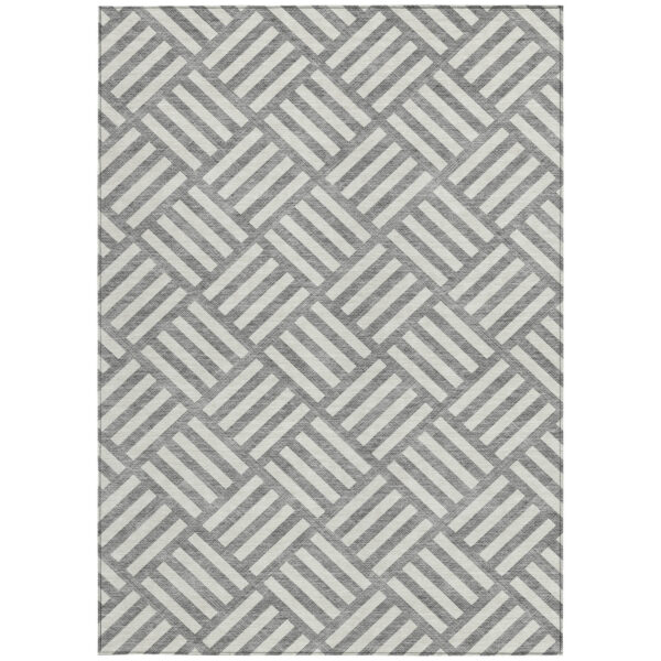 3' X 5' Gray And Ivory Geometric Washable Indoor Outdoor Area Rug