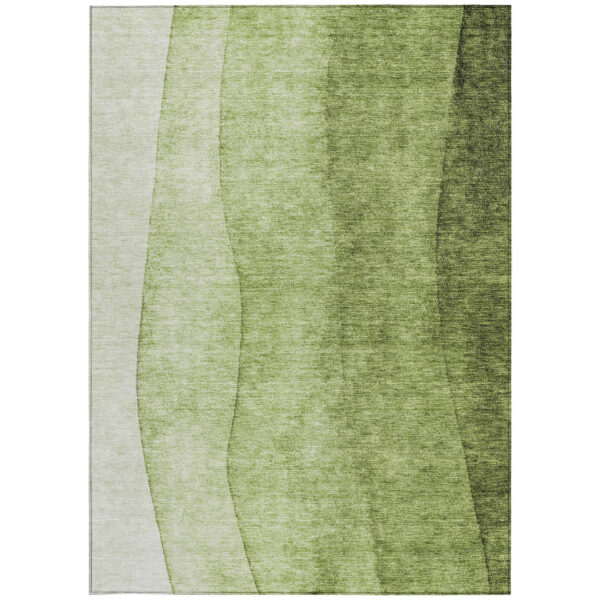 9' X 12' Olive Green And Artichoke Green Ombre Washable Indoor Outdoor Area Rug