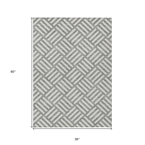3' X 5' Gray And Ivory Geometric Washable Indoor Outdoor Area Rug