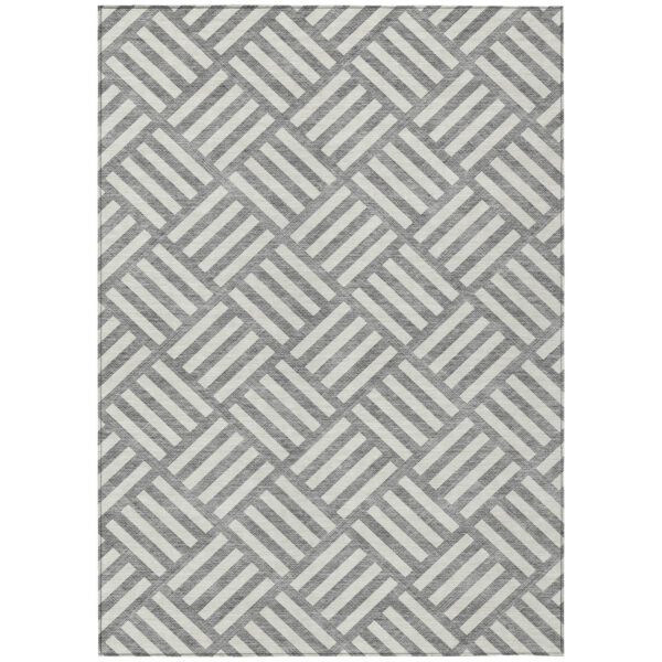 3' X 5' Gray And Ivory Geometric Washable Indoor Outdoor Area Rug