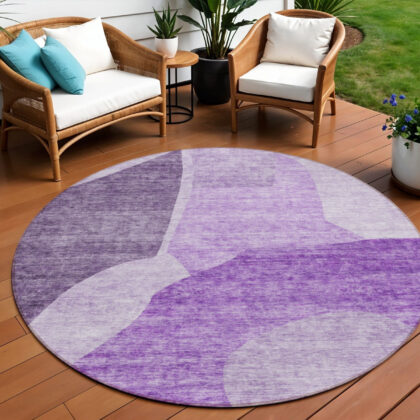 8' Eggplant Purple And Lilac Round Abstract Washable Indoor Outdoor Area Rug