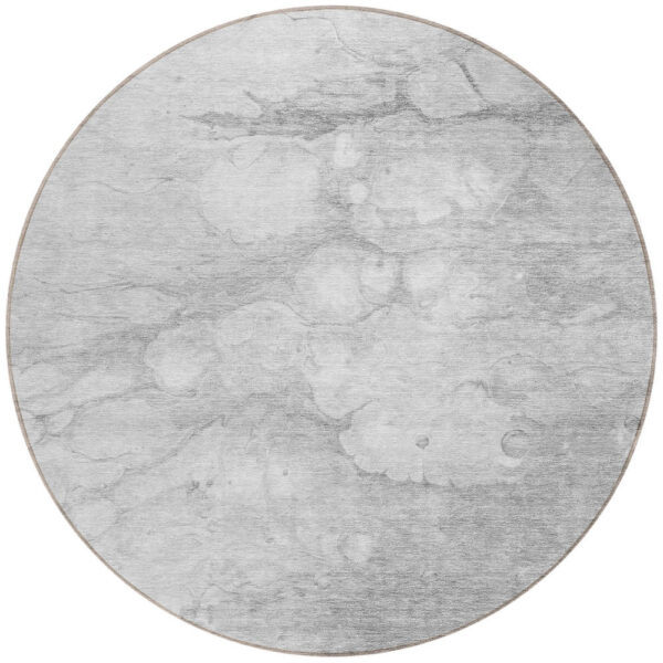 8' Silver Gray And Ivory Round Abstract Washable Indoor Outdoor Area Rug