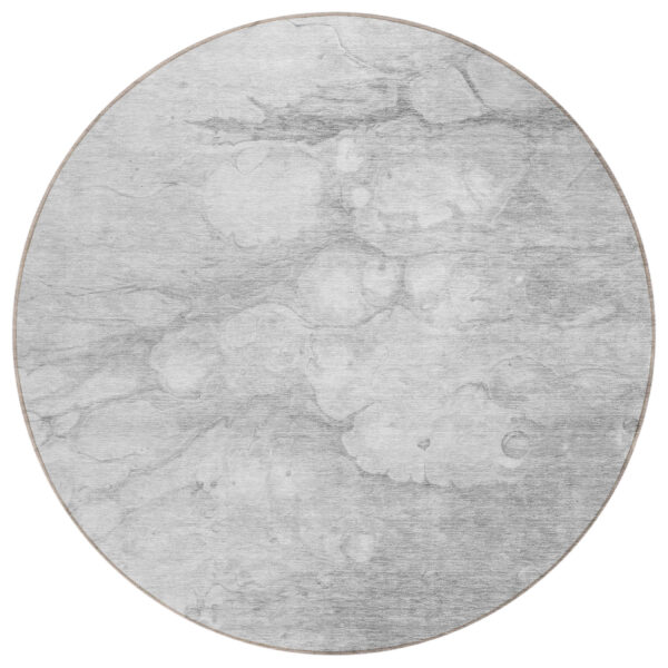 8' Silver Gray And Ivory Round Abstract Washable Indoor Outdoor Area Rug