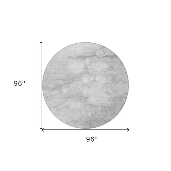 8' Silver Gray And Ivory Round Abstract Washable Indoor Outdoor Area Rug