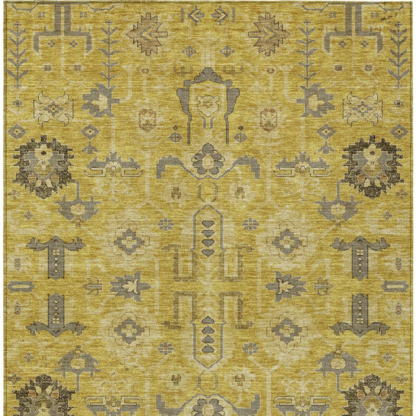 9' X 12' Gold Wheat And Gray Oriental Washable Indoor Outdoor Area Rug