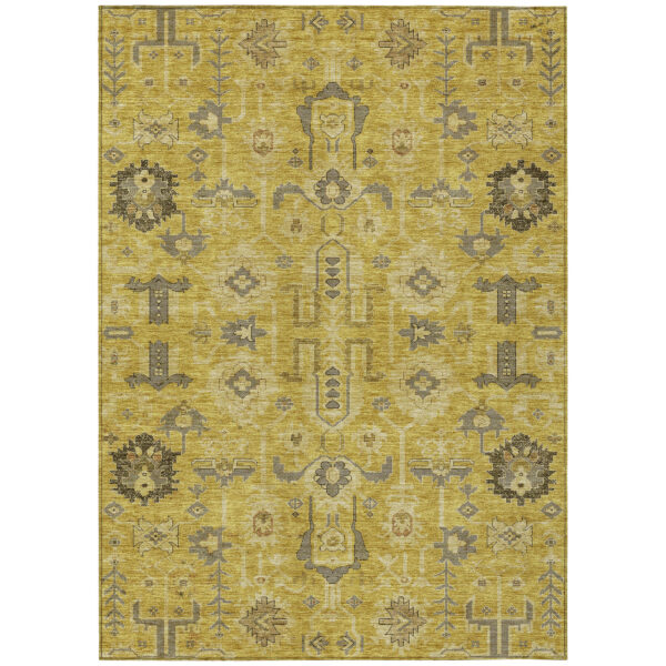 9' X 12' Gold Wheat And Gray Oriental Washable Indoor Outdoor Area Rug
