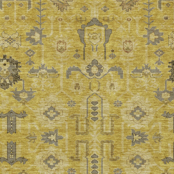 9' X 12' Gold Wheat And Gray Oriental Washable Indoor Outdoor Area Rug