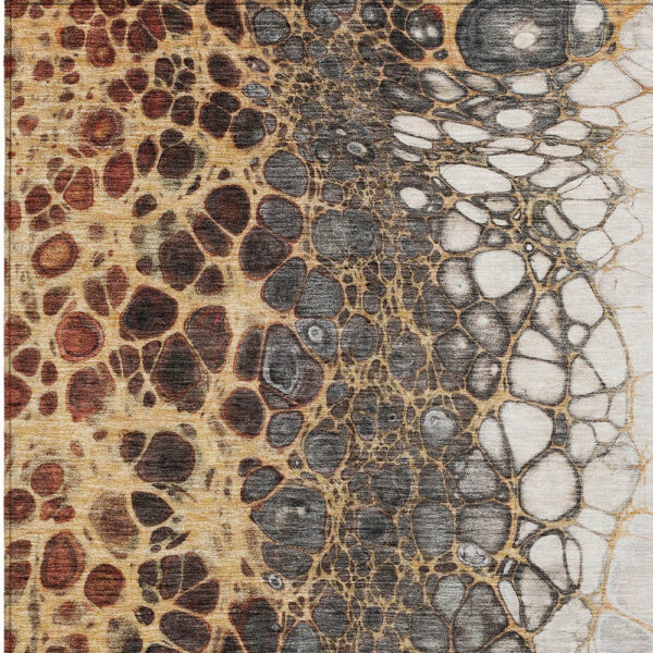 3' X 5' Ivory Gray And Gold Abstract Washable Indoor Outdoor Area Rug