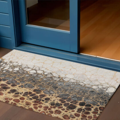 3' X 5' Ivory Gray And Gold Abstract Washable Indoor Outdoor Area Rug