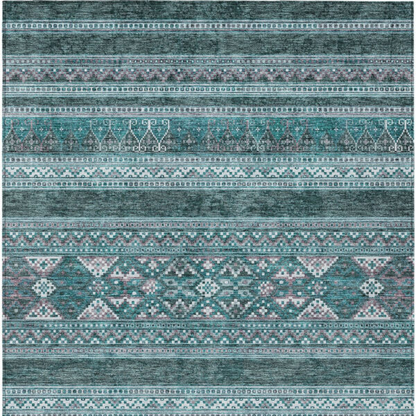 9' X 12' Teal Blue Ivory And Gray Southwestern Washable Indoor Outdoor Area Rug