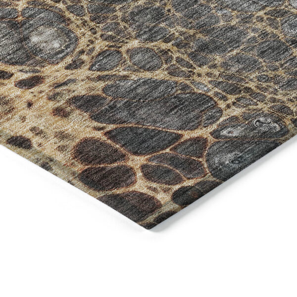3' X 5' Ivory Gray And Gold Abstract Washable Indoor Outdoor Area Rug