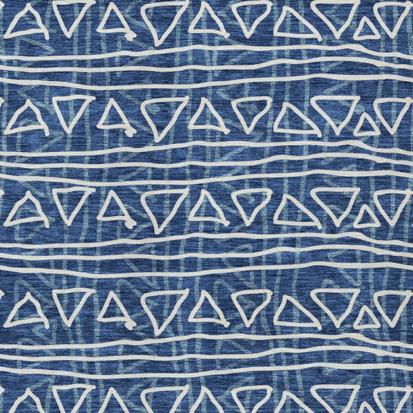 8' X 10' Navy Blue And Ivory Geometric Washable Indoor Outdoor Area Rug