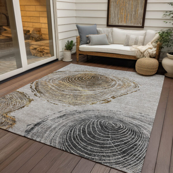 9' X 12' Taupe Gray And Brown Abstract Washable Indoor Outdoor Area Rug