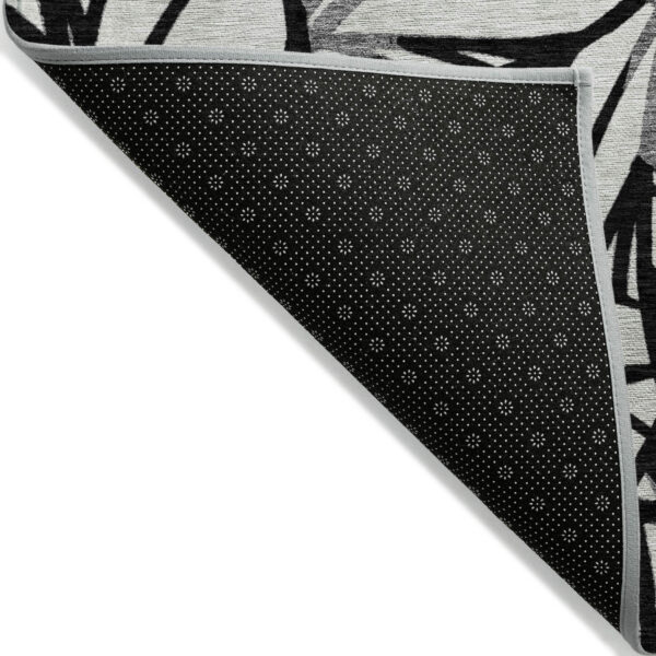 5' X 8' Black Gray And Beige Floral Washable Indoor Outdoor Area Rug