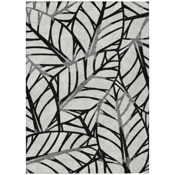 5' X 8' Black Gray And Beige Floral Washable Indoor Outdoor Area Rug