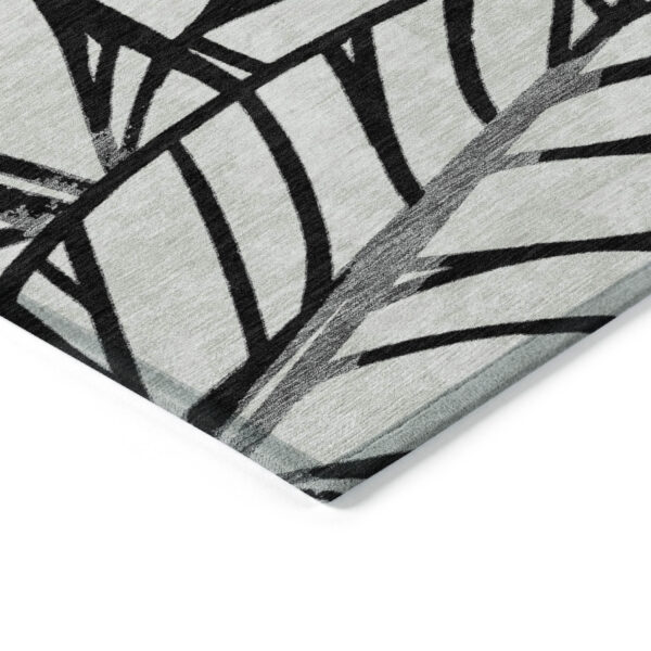 5' X 8' Black Gray And Beige Floral Washable Indoor Outdoor Area Rug