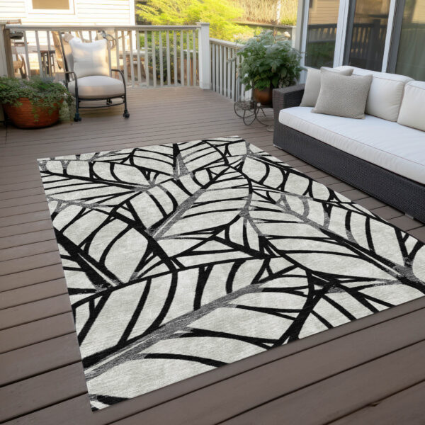 5' X 8' Black Gray And Beige Floral Washable Indoor Outdoor Area Rug